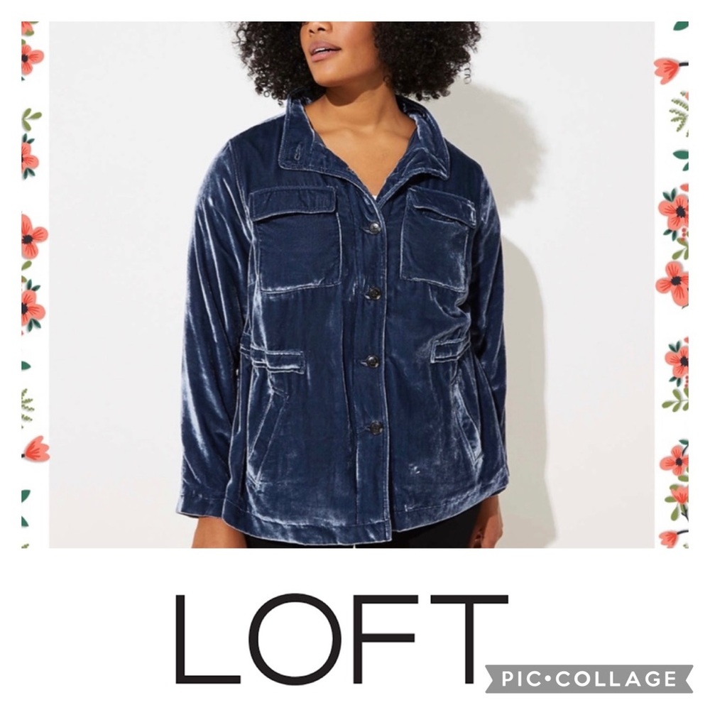 LOFT Plus blue velvet utility jacket. Size 16.